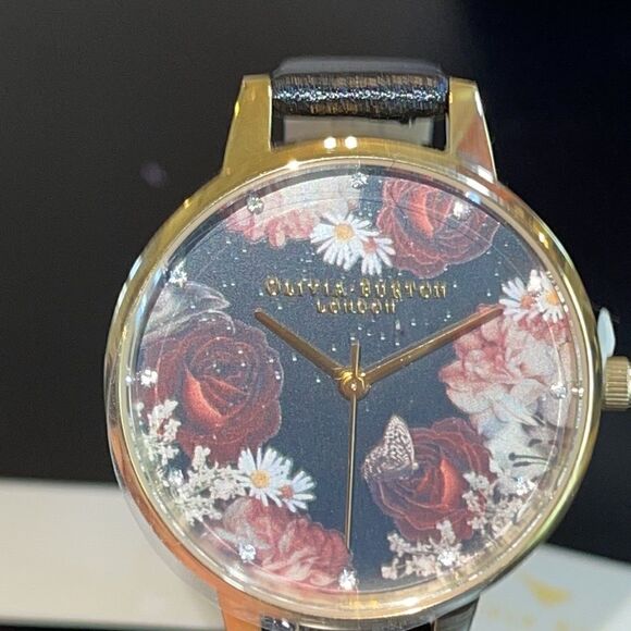 NWT OLIVIA BURTON
Women's Winter Blooms Black Leather Strap Watch 30mm - Picture 4 of 6